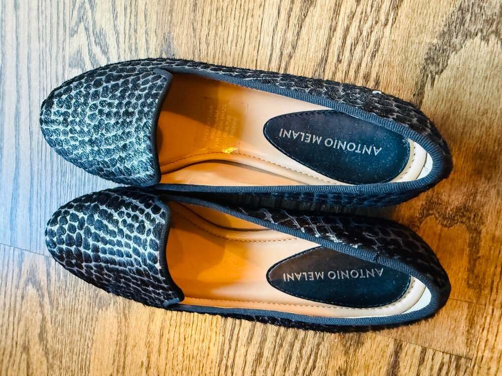 Antonio Melani Black Metallic Snake Print Calf Hair Loafers Flats Sz 10M